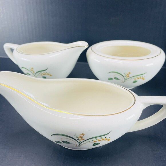 Edwin Knowles Forsythia Creamer Sugar Bowl Gravy Boat CIRCA 1947 VTG China Lot - Picture 1 of 12